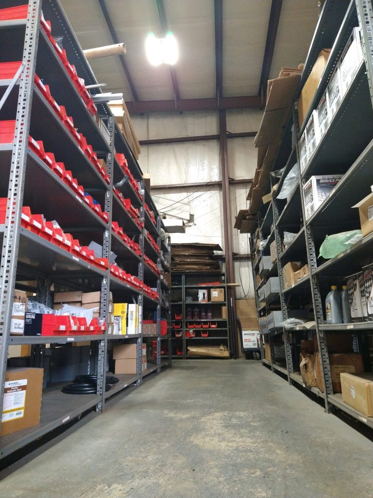 Aisle of equipment parts at Mid-Ohio Material Handling